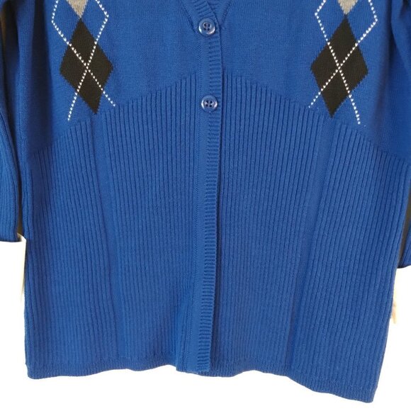 Royal Blue  with Argyle Design VNeck Sweater with Faux Built In White Shirt Sz S - Picture 6 of 10